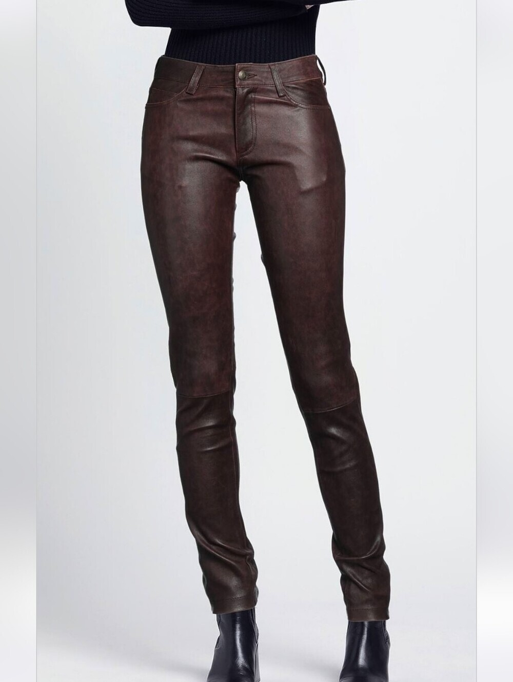 EUC Zadig & Voltaire Phlame Cuir Sheep Leather Skinny Pants Chocolate Brown.0/2